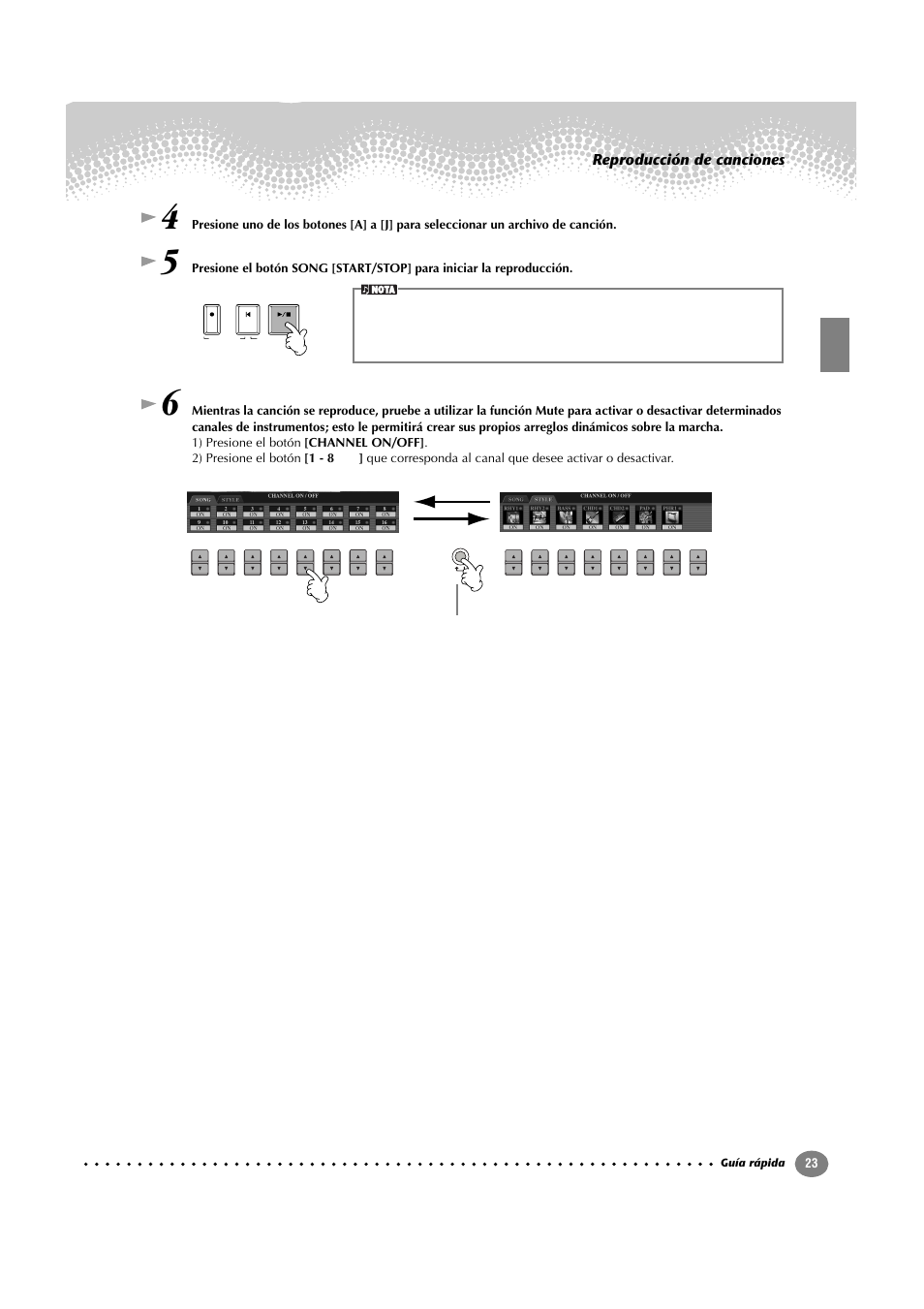 Reproducción de canciones | Yamaha CVP-209  ES User Manual | Page 23 / 176