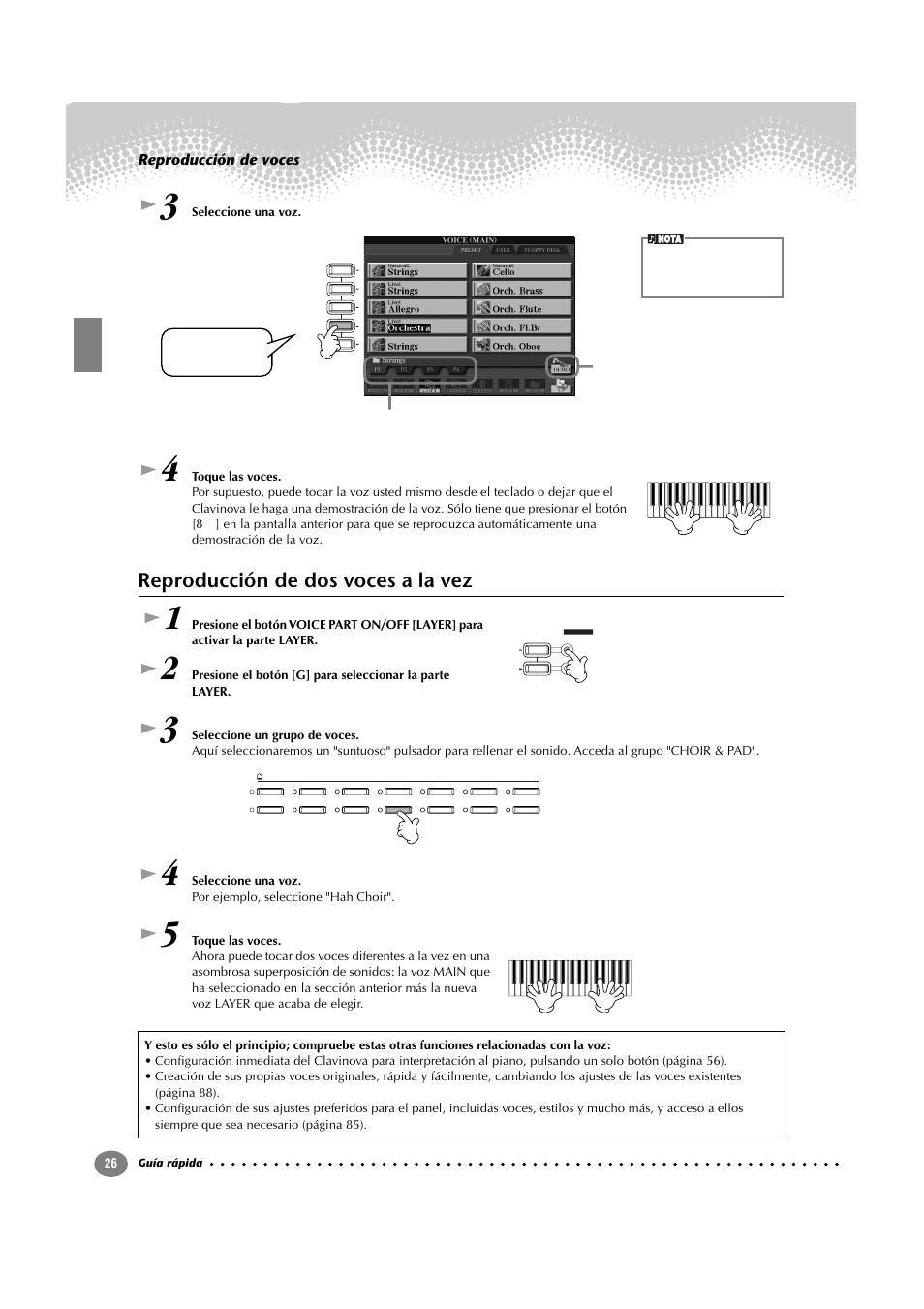 Reproducción de dos voces a la vez | Yamaha CVP-209  ES User Manual | Page 26 / 176