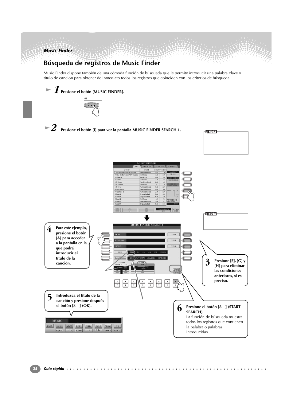 Búsqueda de registros de music finder, Music finder | Yamaha CVP-209  ES User Manual | Page 34 / 176