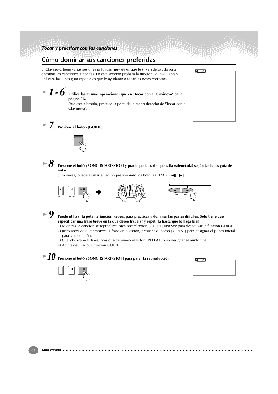 Cómo dominar sus canciones preferidas | Yamaha CVP-209  ES User Manual | Page 38 / 176