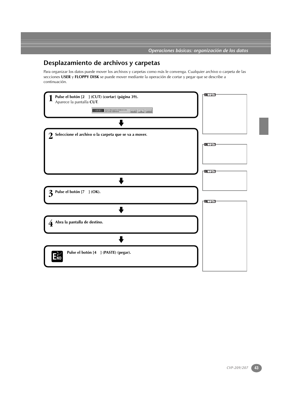 Desplazamiento de archivos y carpetas | Yamaha CVP-209  ES User Manual | Page 43 / 176