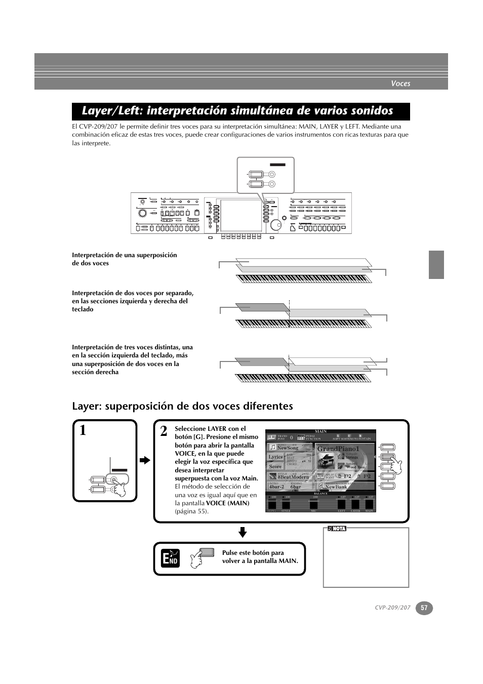 Layer: superposición de dos voces diferentes, P. 57 | Yamaha CVP-209  ES User Manual | Page 57 / 176