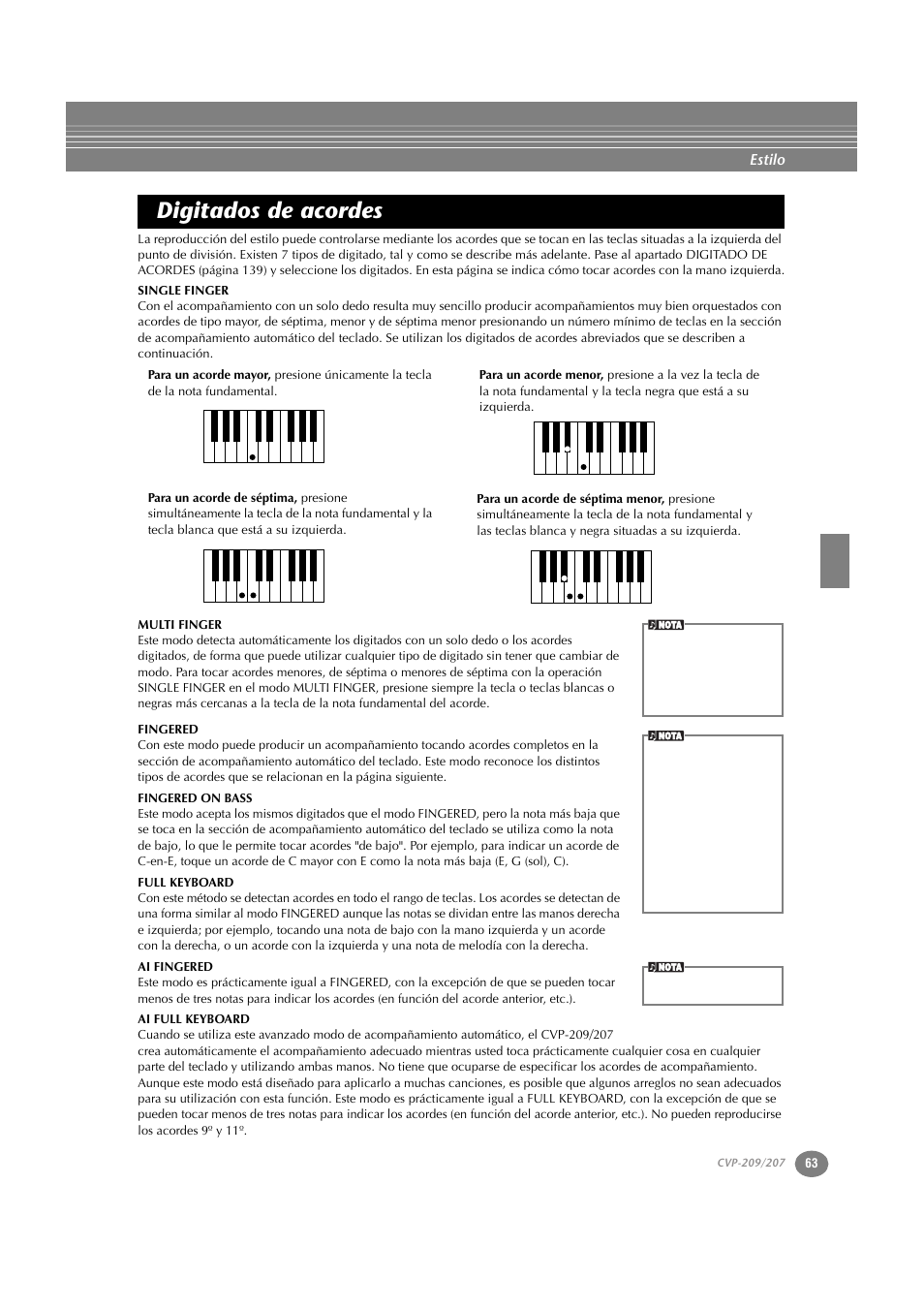 Digitados de acordes | Yamaha CVP-209  ES User Manual | Page 63 / 176