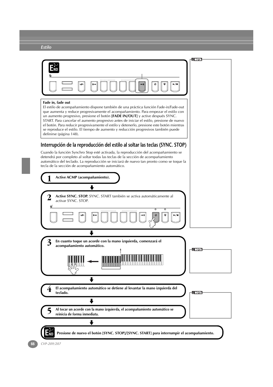 Las teclas (sync. stop), P. 66, Estilo | Yamaha CVP-209  ES User Manual | Page 66 / 176