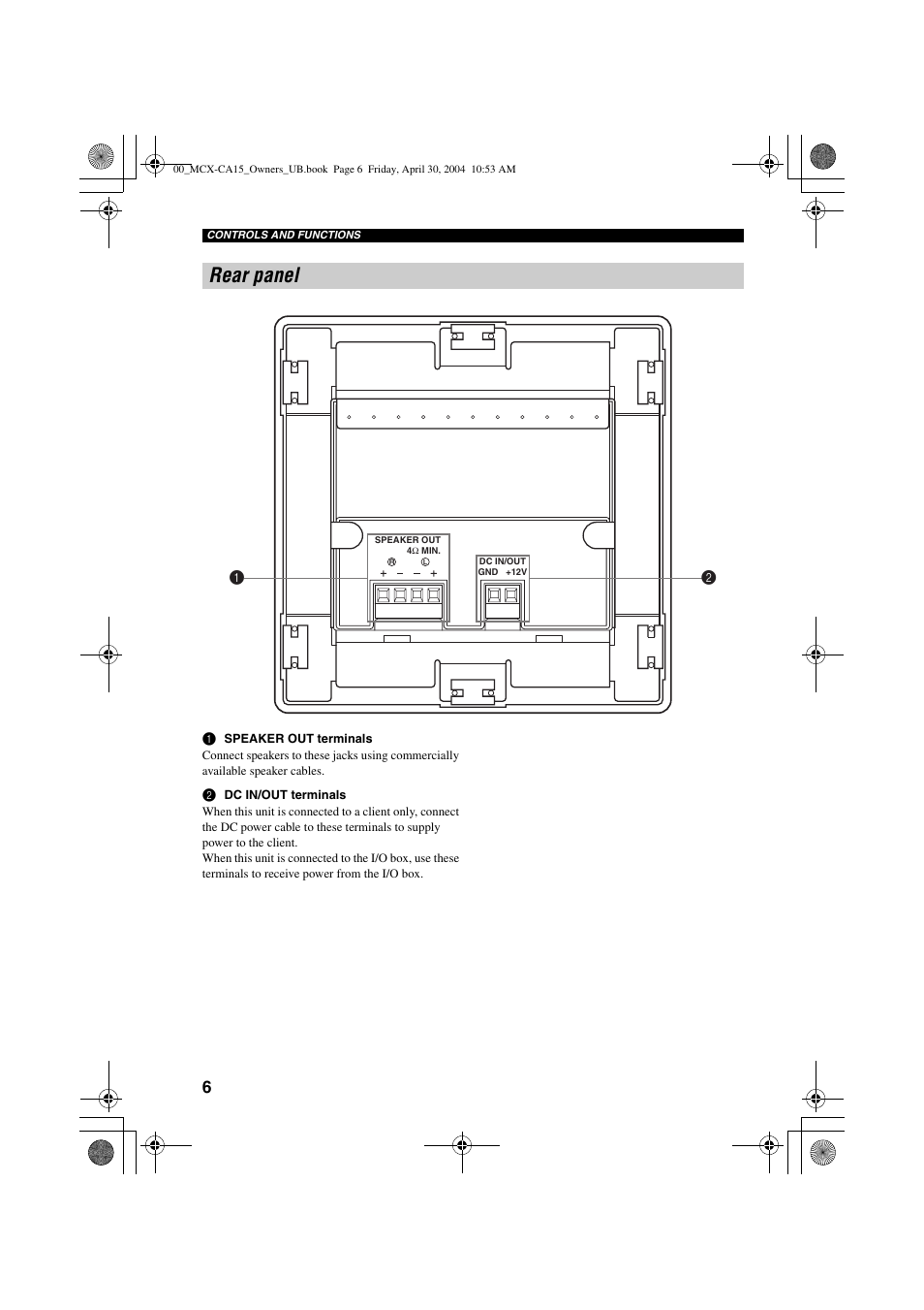 Rear panel | Yamaha MCX-CA15 User Manual | Page 10 / 20