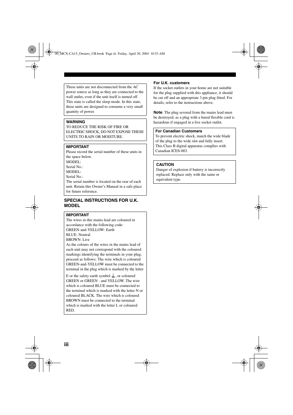Yamaha MCX-CA15 User Manual | Page 4 / 20