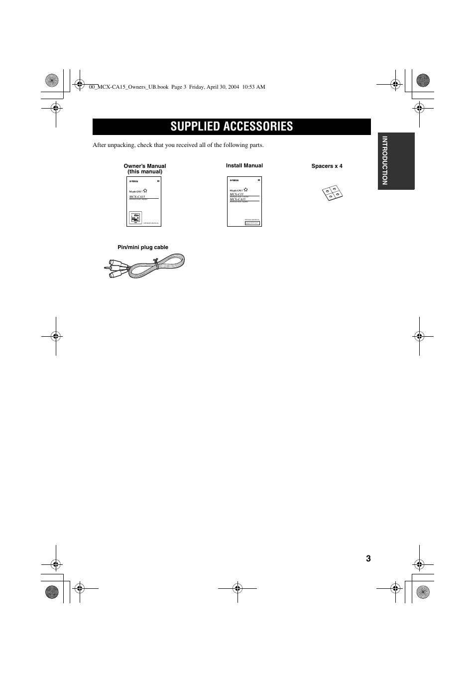 Supplied accessories | Yamaha MCX-CA15 User Manual | Page 7 / 20