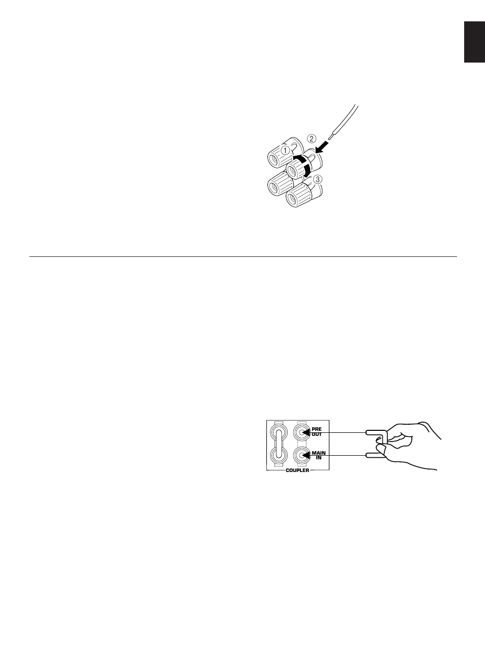 Connecting speakers about the accessory terminals, English, Ac outlets (switched) | Gnd terminal (for turntable use), Pre out/main in terminals | Yamaha AX-10 User Manual | Page 5 / 13