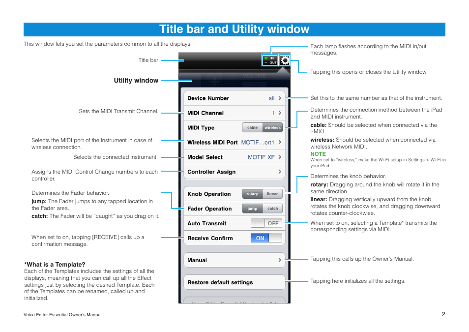 Title bar and utility window | Yamaha MOTIF XF User Manual | Page 2 / 11