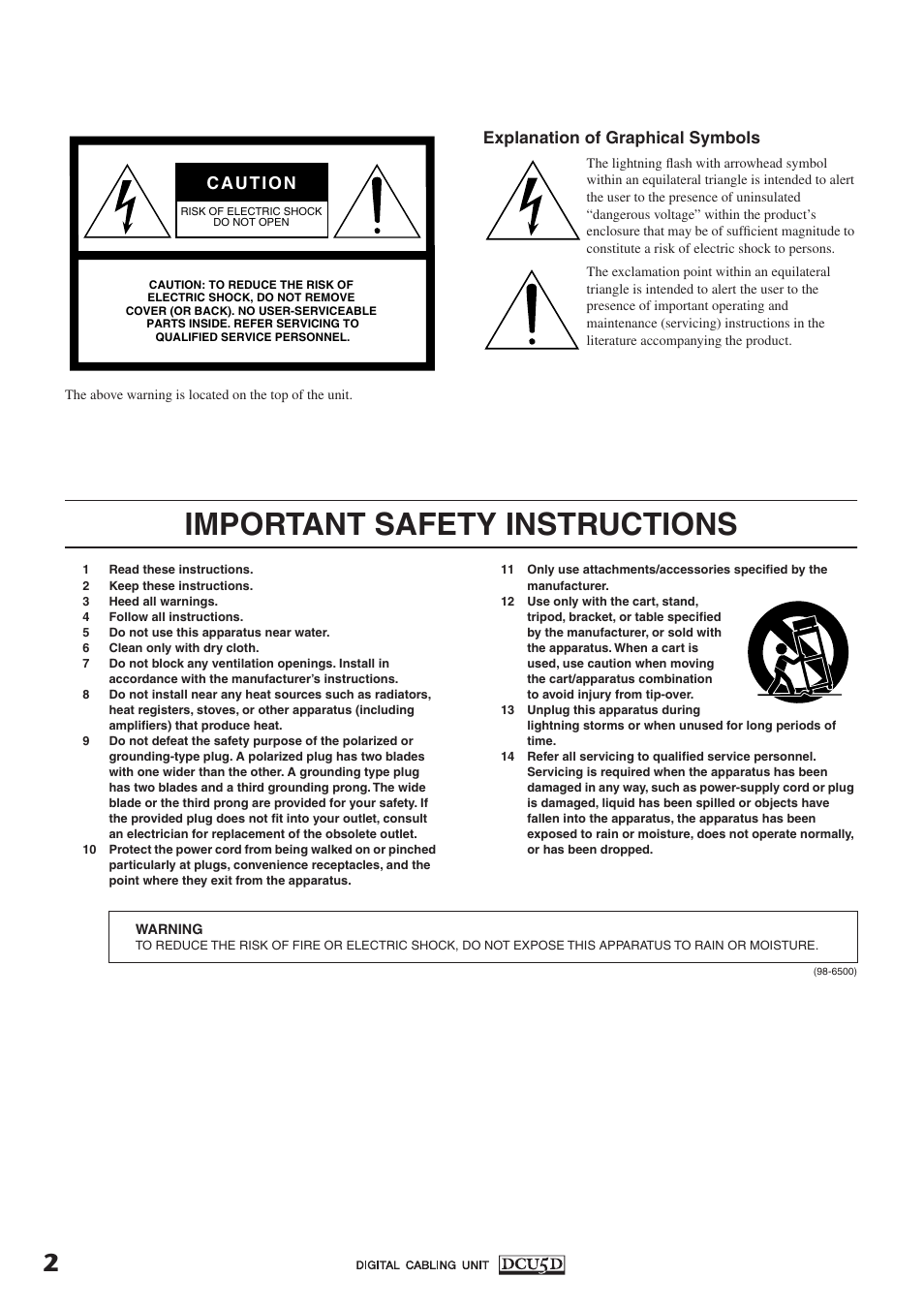 Important safety instructions | Yamaha DCU5D User Manual | Page 2 / 8