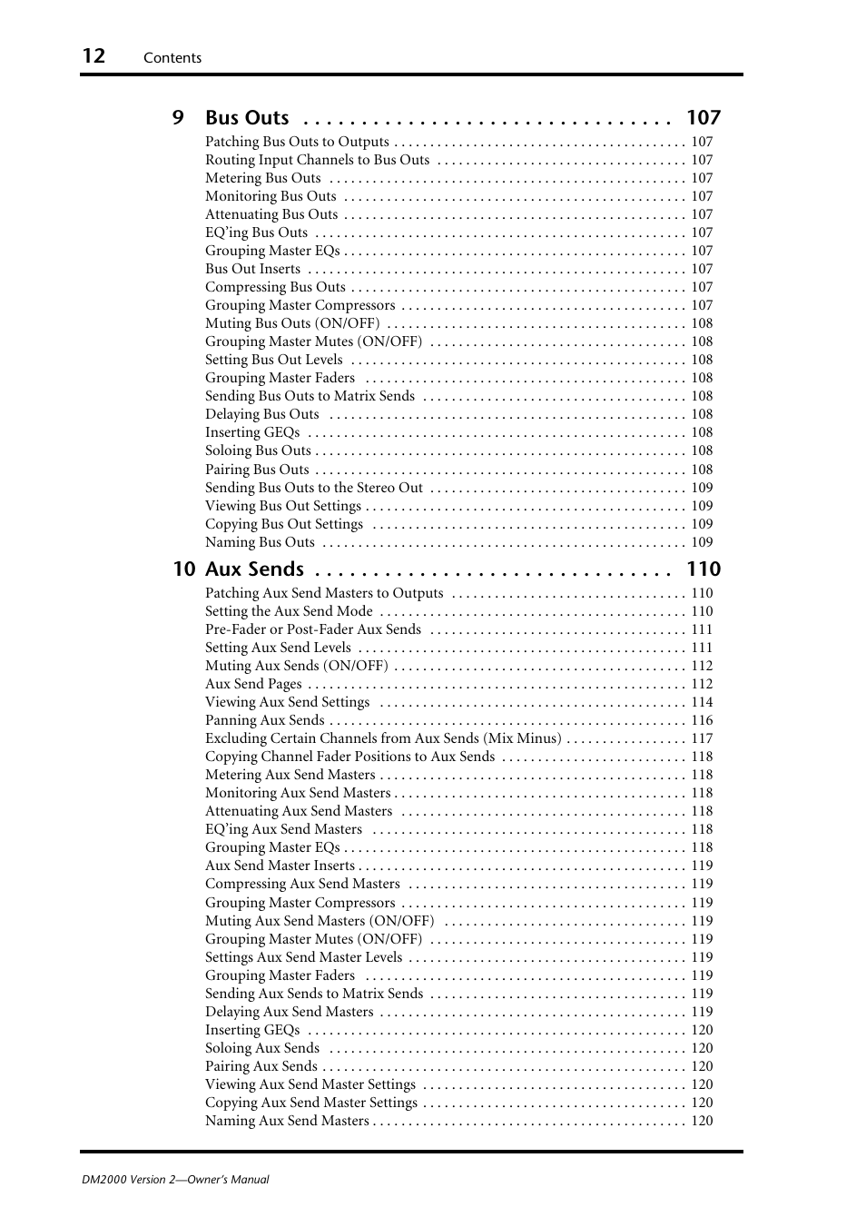 9 bus outs, 10 aux sends | Yamaha WC42260 User Manual | Page 12 / 403