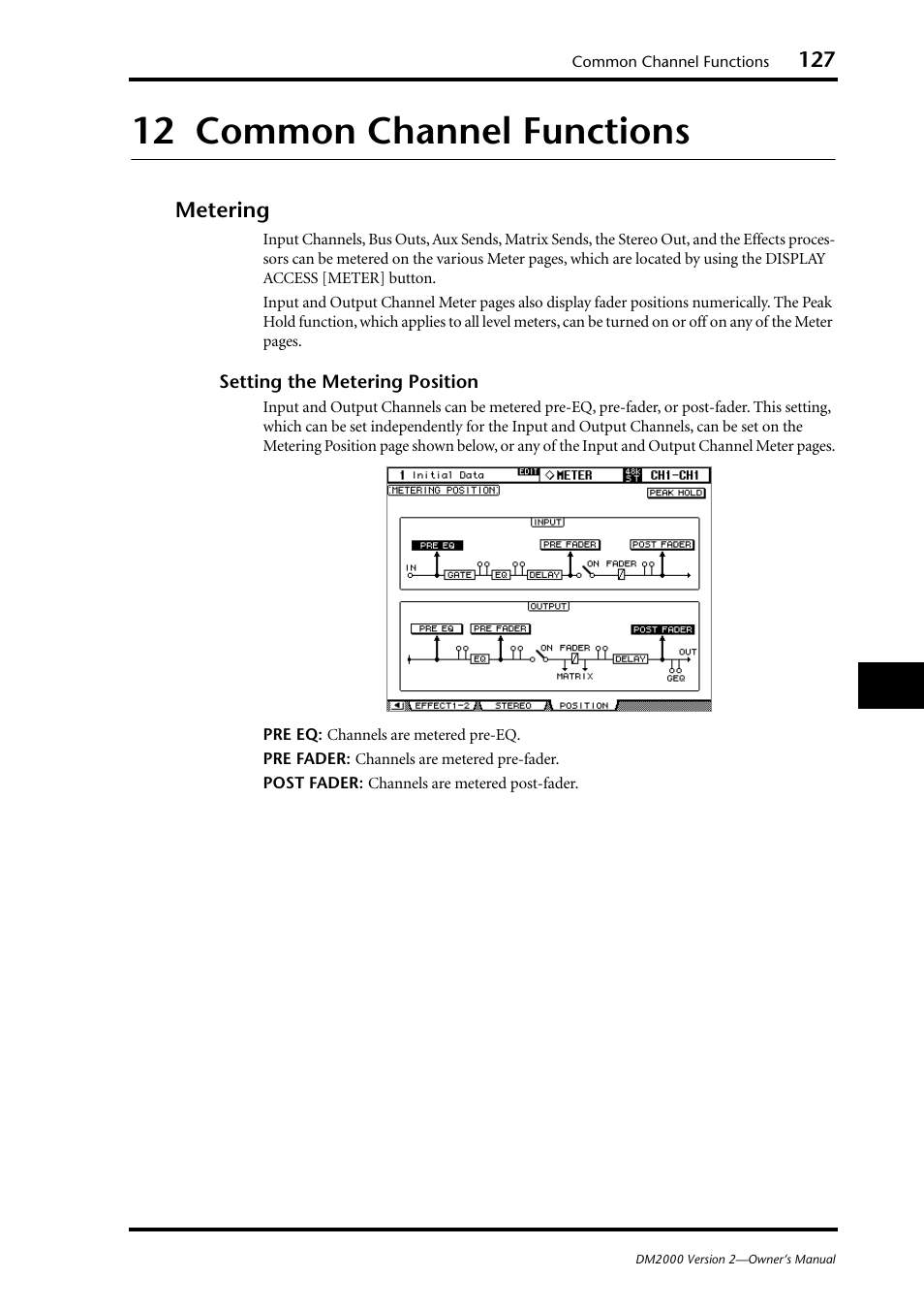 12 common channel functions, Metering, E in the “common channel functions” c | The “common channel functions” c | Yamaha WC42260 User Manual | Page 127 / 403