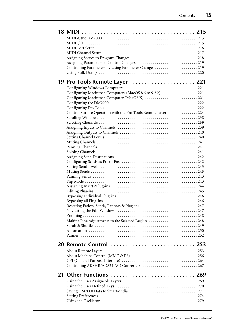 18 midi, 19 pro tools remote layer, 20 remote control | 21 other functions | Yamaha WC42260 User Manual | Page 15 / 403