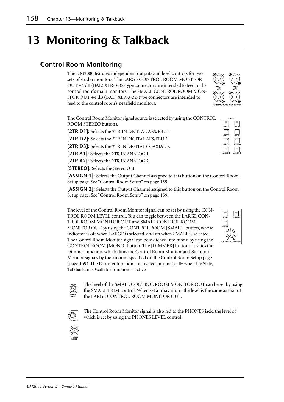 13 monitoring & talkback, Control room monitoring, Chapter 13—monitoring & talkback | Yamaha WC42260 User Manual | Page 158 / 403