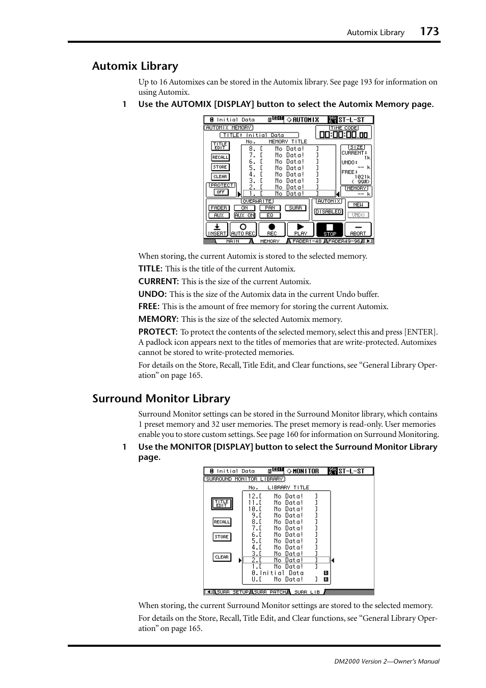 Automix library, Surround monitor library, Automix library surround monitor library | Yamaha WC42260 User Manual | Page 173 / 403