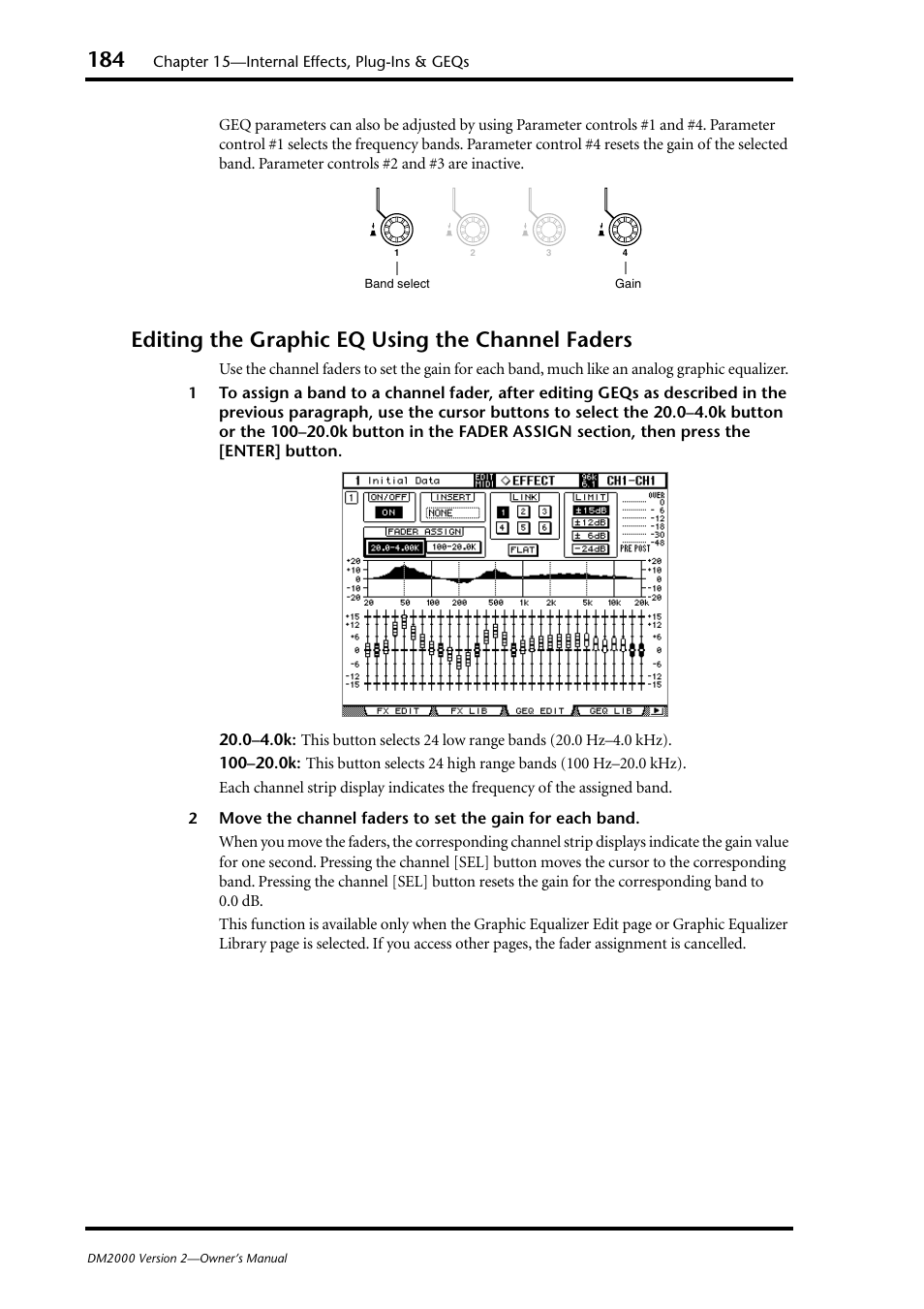 Editing the graphic eq using the channel faders | Yamaha WC42260 User Manual | Page 184 / 403