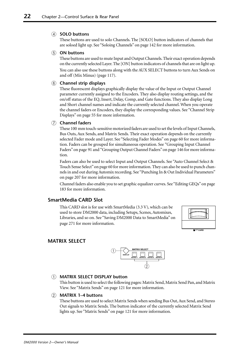 Smartmedia card, Slot (p. 22), Trix select | P. 22), Smartmedia card slot, Matrix select a | Yamaha WC42260 User Manual | Page 22 / 403