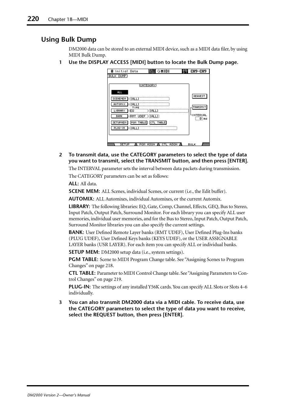 Using bulk dump | Yamaha WC42260 User Manual | Page 220 / 403