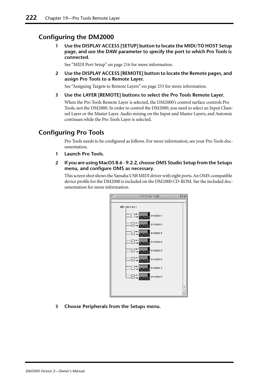 Configuring the dm2000, Configuring pro tools, Configuring the dm2000 configuring pro tools | Yamaha WC42260 User Manual | Page 222 / 403