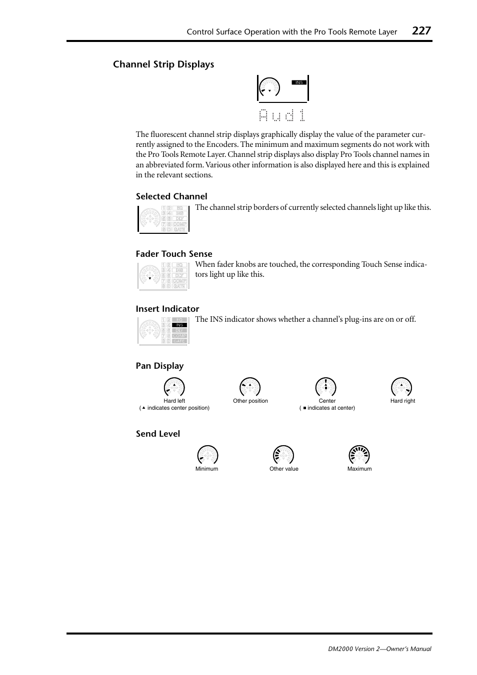 A u d 1, Channel strip displays | Yamaha WC42260 User Manual | Page 227 / 403