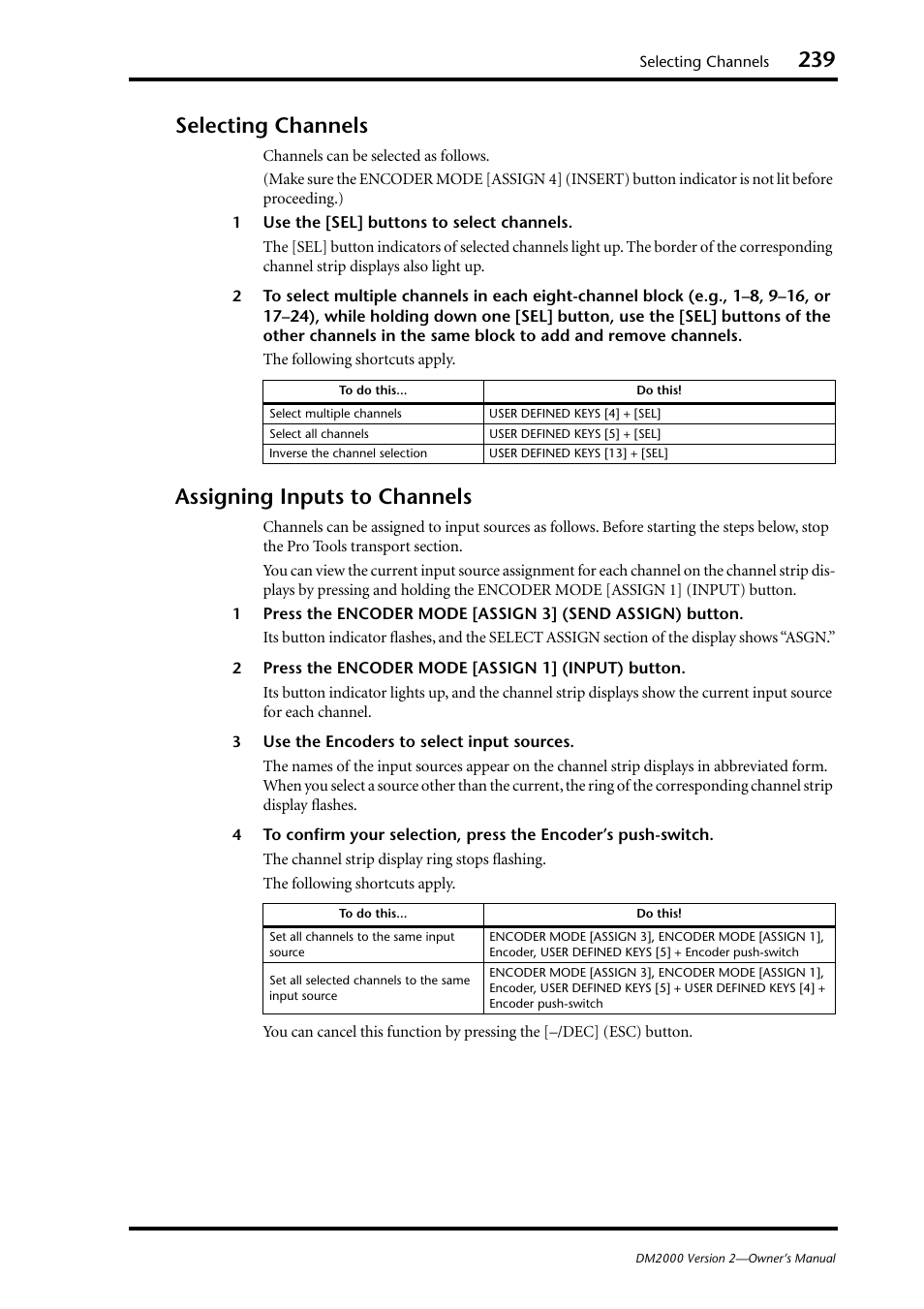 Selecting channels, Assigning inputs to channels, Selecting channels assigning inputs to channels | Yamaha WC42260 User Manual | Page 239 / 403