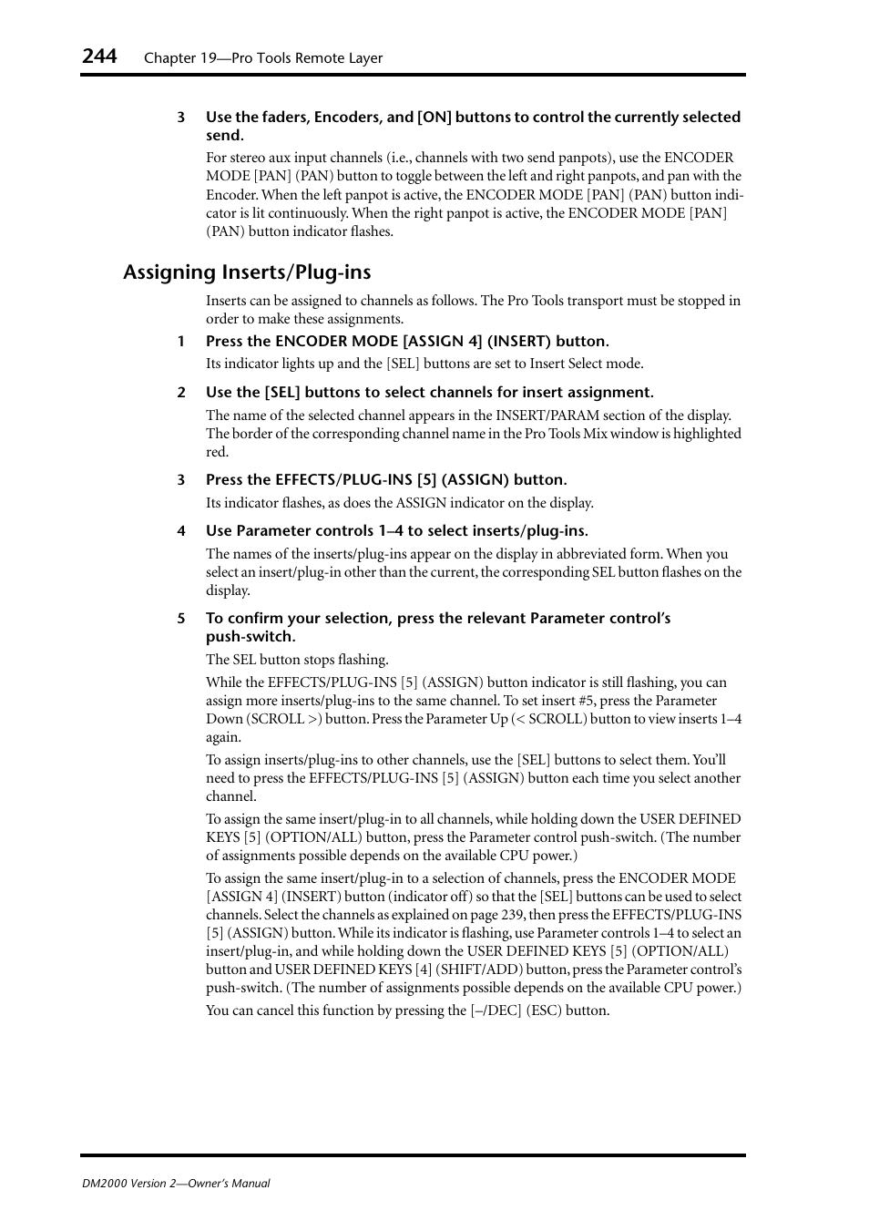 Assigning inserts/plugins, Assigning inserts/plug-ins | Yamaha WC42260 User Manual | Page 244 / 403