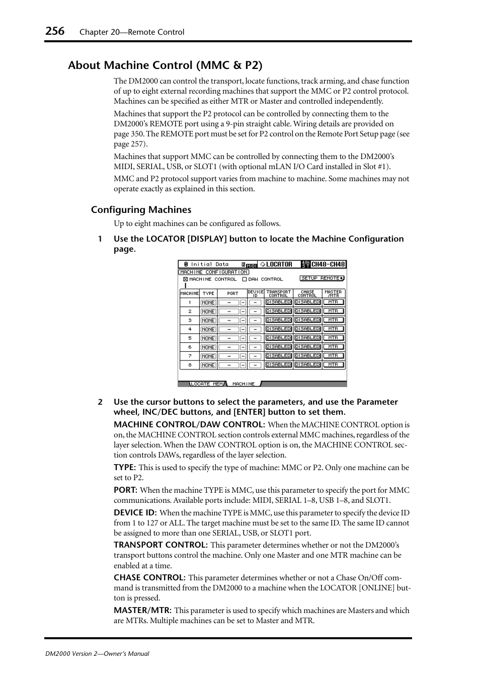 About machine control (mmc & p2) | Yamaha WC42260 User Manual | Page 256 / 403