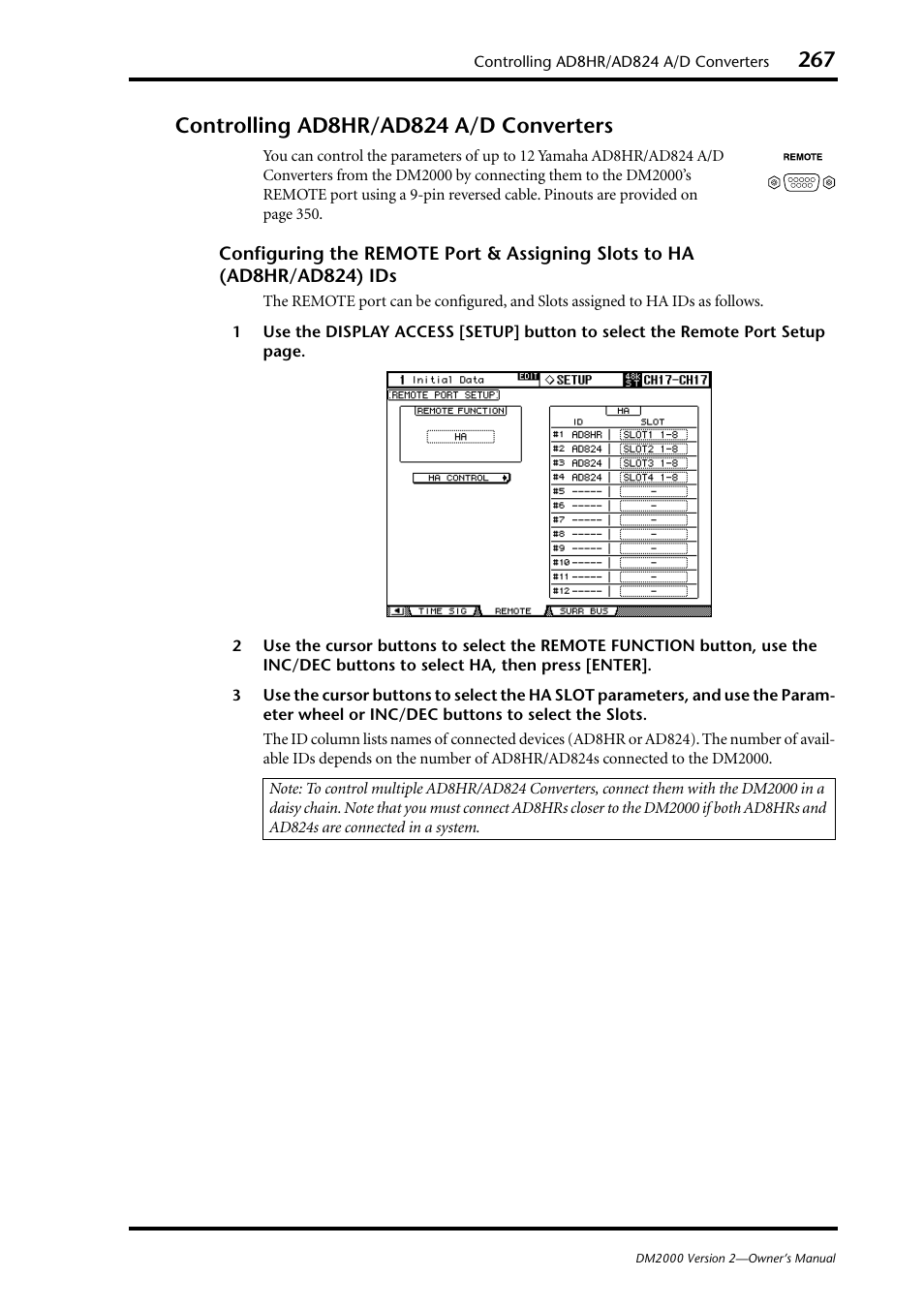 Controlling ad8hr/ad824 a/d converters | Yamaha WC42260 User Manual | Page 267 / 403
