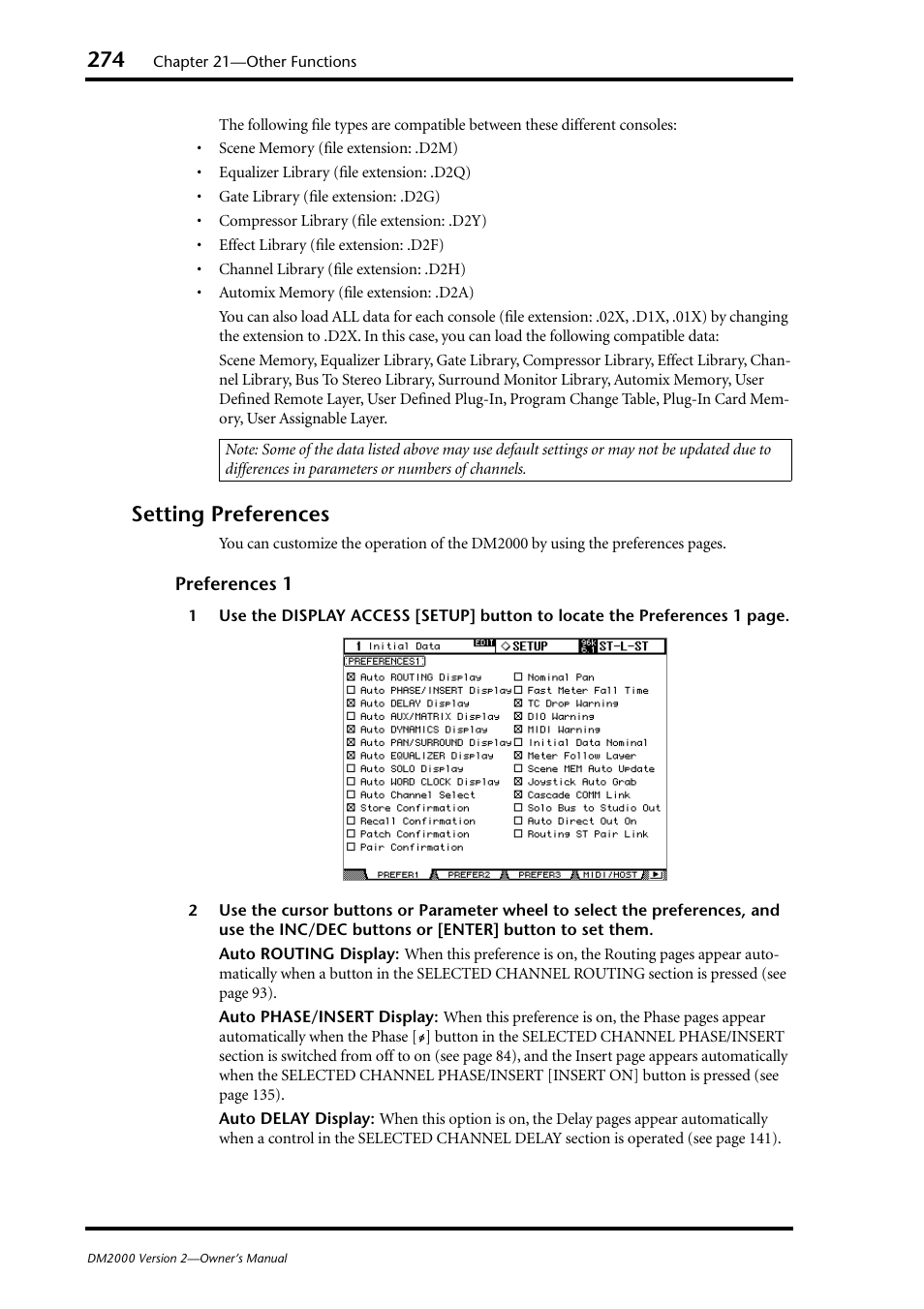 Setting preferences | Yamaha WC42260 User Manual | Page 274 / 403