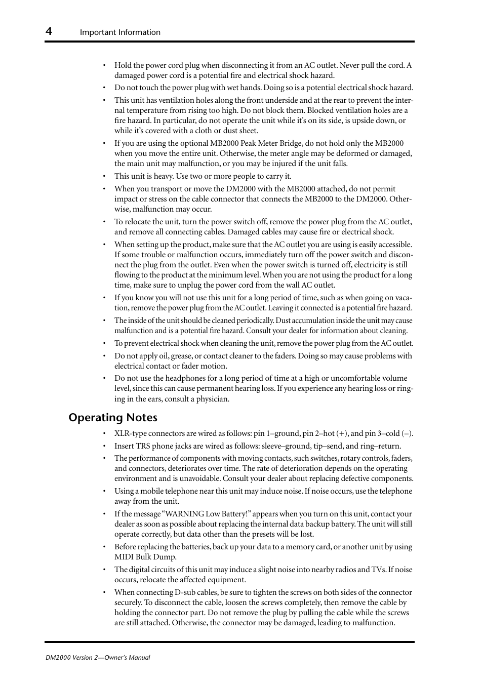 Operating notes | Yamaha WC42260 User Manual | Page 4 / 403