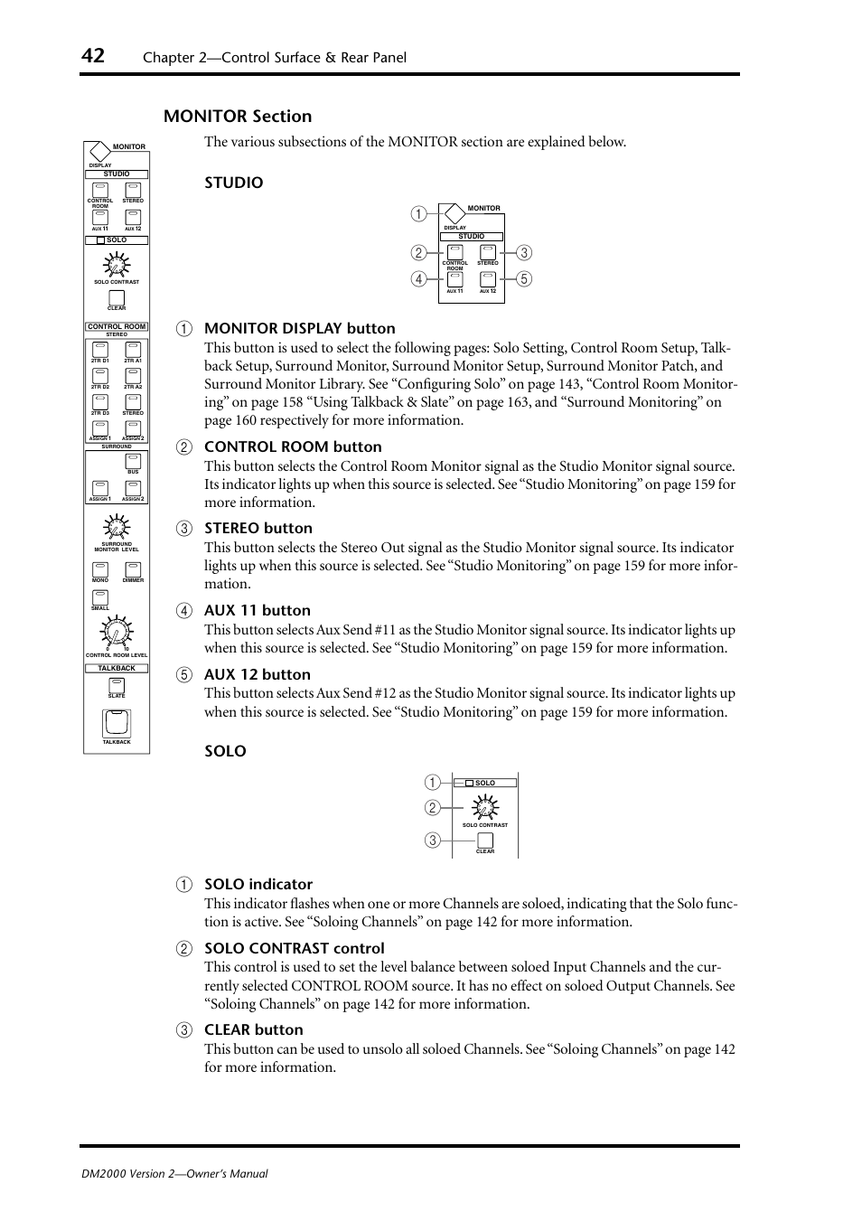 Monitor sec, Tion (p. 42), Studio | Solo, Chapter 2—control surface & rear panel | Yamaha WC42260 User Manual | Page 42 / 403