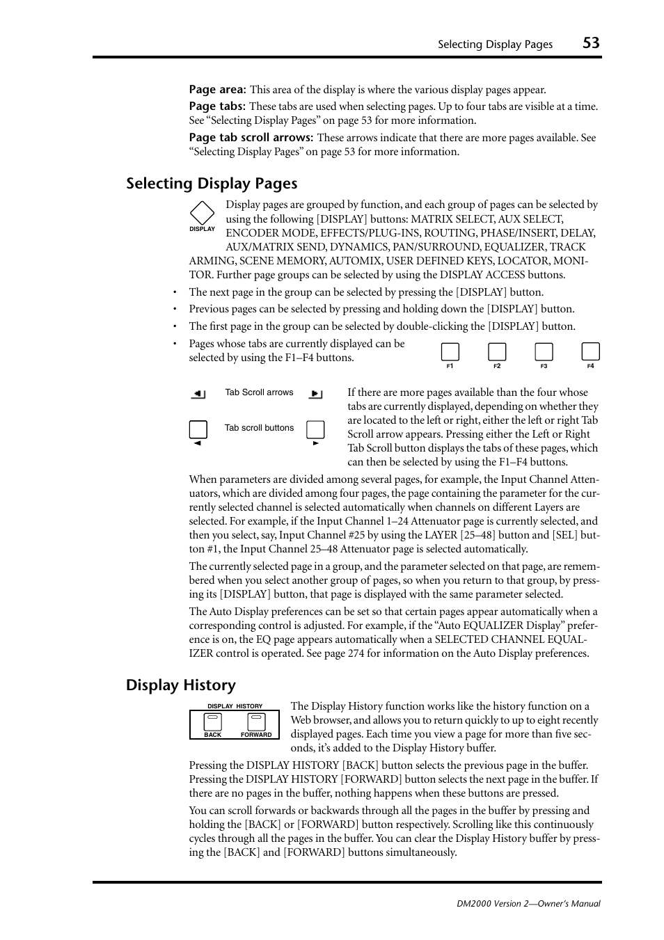 Display history, Selecting display pages | Yamaha WC42260 User Manual | Page 53 / 403