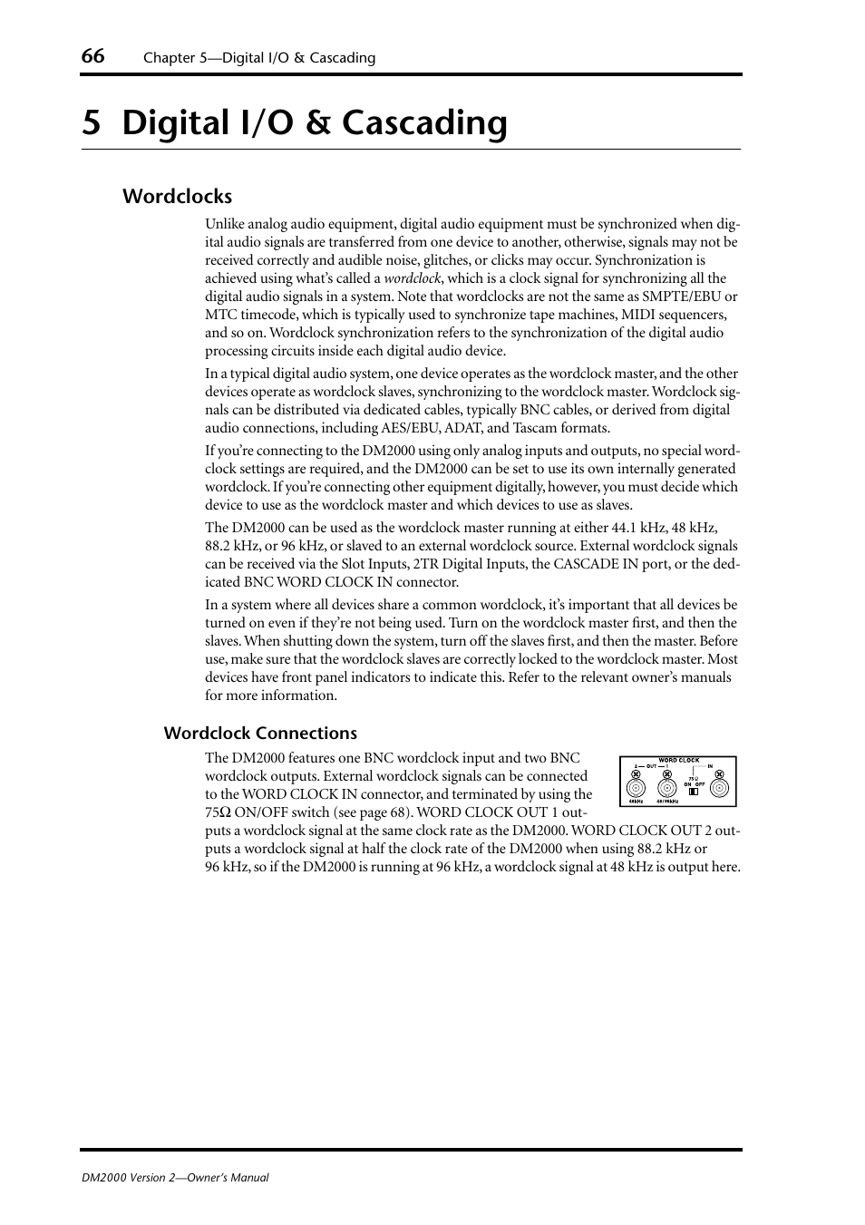 5 digital i/o & cascading, Wordclocks, Digital i/o & cascading | Yamaha WC42260 User Manual | Page 66 / 403