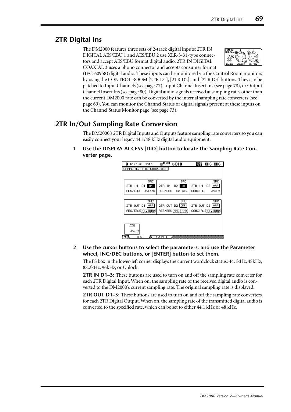 2tr digital ins, 2tr in/out sampling rate conversion | Yamaha WC42260 User Manual | Page 69 / 403
