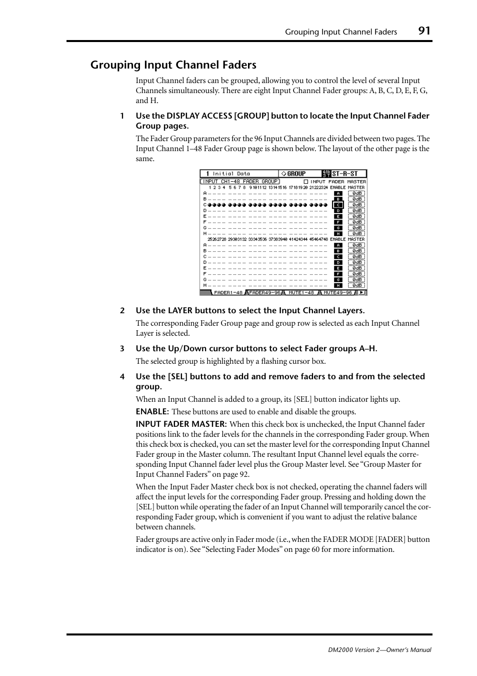 Grouping input channel faders | Yamaha WC42260 User Manual | Page 91 / 403