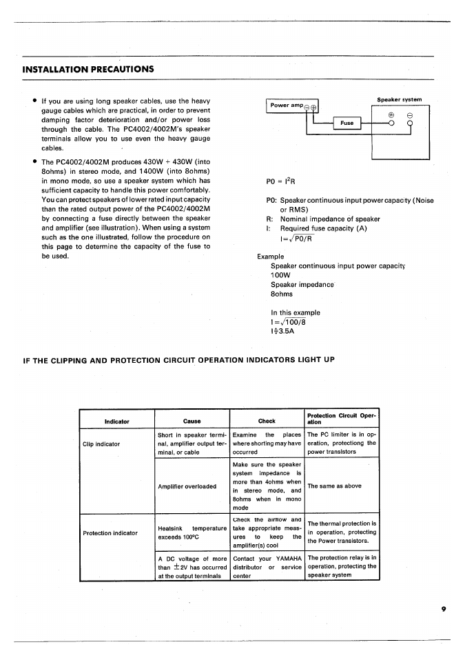 Installation precautions | Yamaha PC4002M User Manual | Page 11 / 43