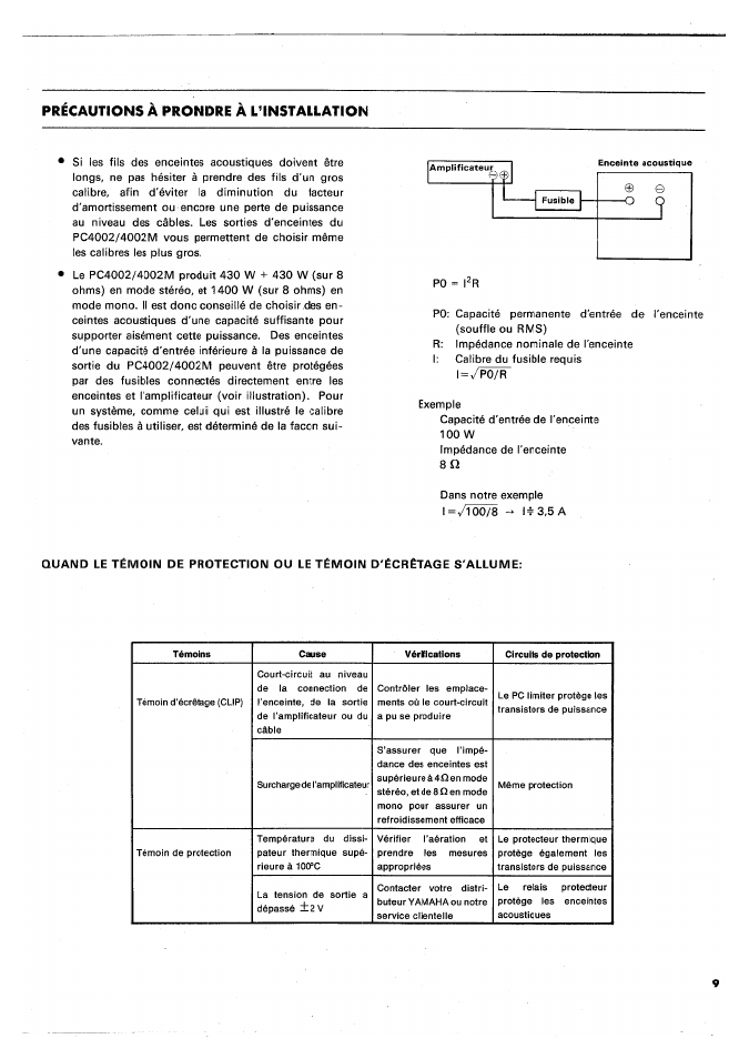 Precautions a prondre a l’installation | Yamaha PC4002M User Manual | Page 25 / 43