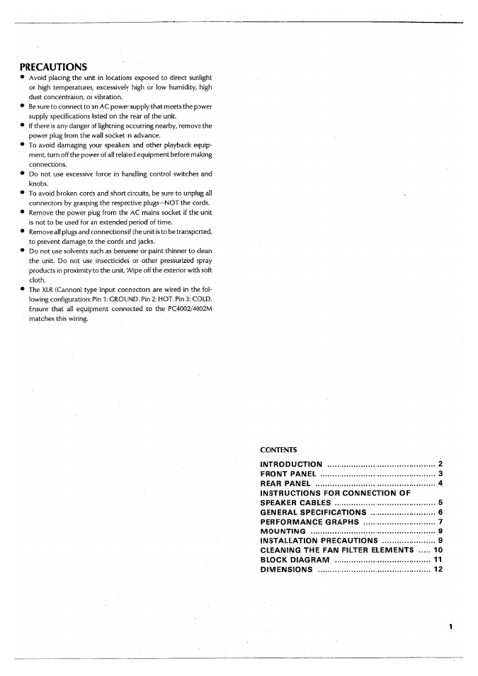 Precautions | Yamaha PC4002M User Manual | Page 3 / 43