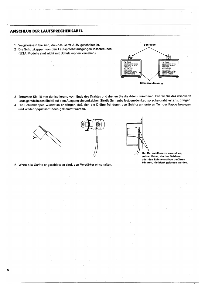 Anschluß der lautsprecherkabel | Yamaha PC4002M User Manual | Page 34 / 43