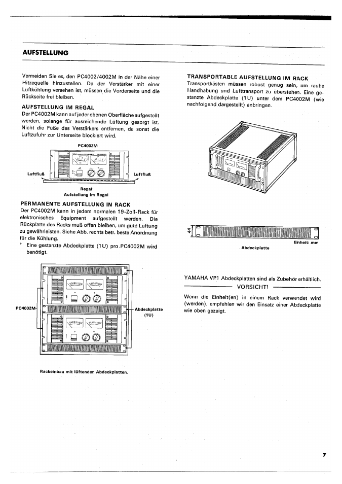 Aufstellung im regal, Permanente aufstellung in rack, Transportable aufstellung im rack | Aufstellung | Yamaha PC4002M User Manual | Page 37 / 43