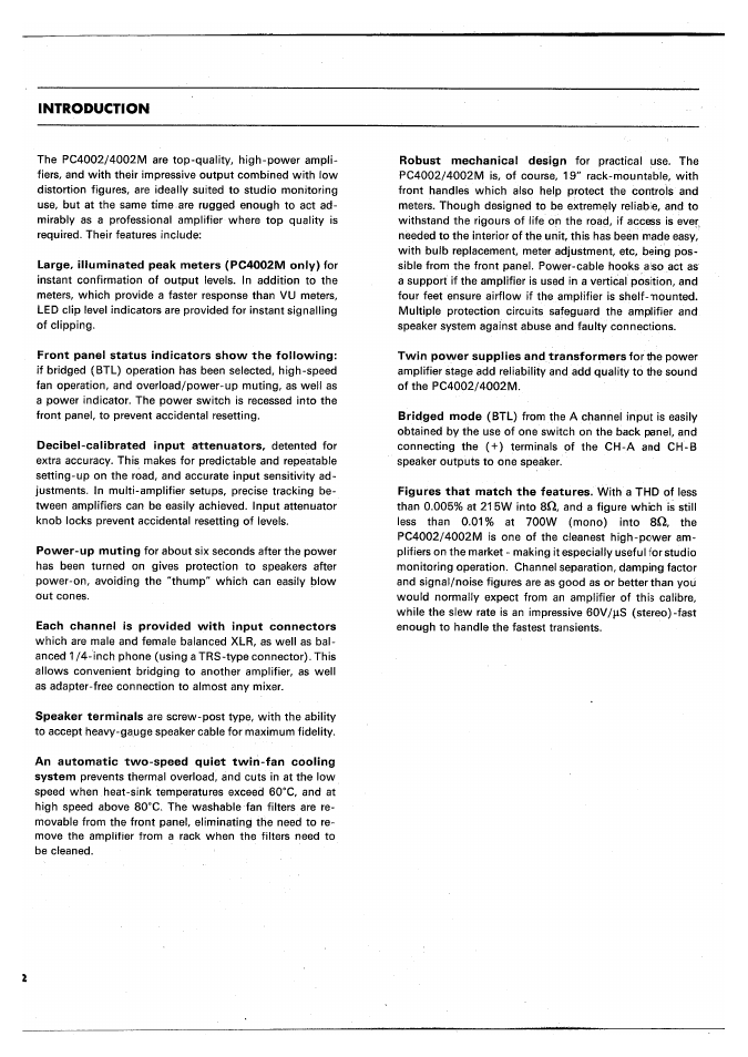 Front panel status indicators show the following, Each channel is provided with input connectors, Introduction | Yamaha PC4002M User Manual | Page 4 / 43