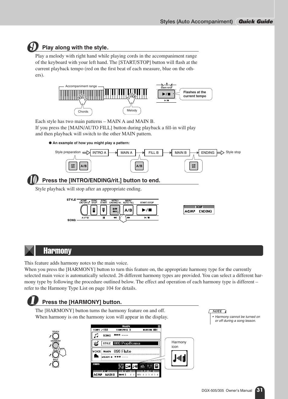 Harmony | Yamaha DGX-305 User Manual | Page 31 / 112