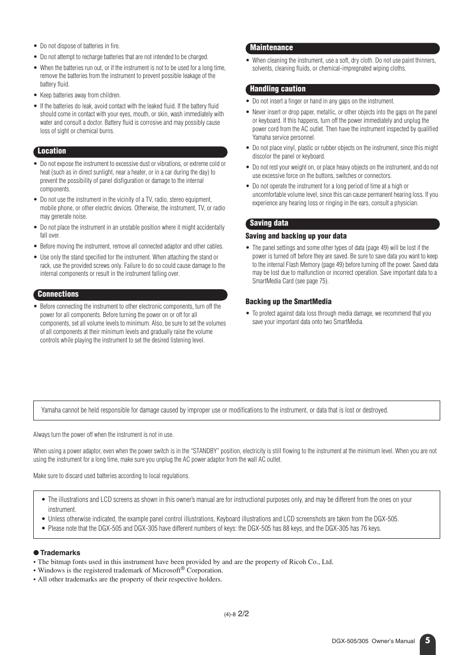 Yamaha DGX-305 User Manual | Page 5 / 112