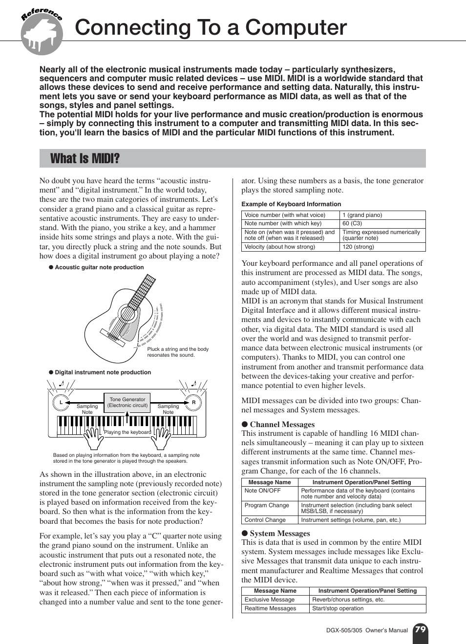 Connecting to a computer, What is midi | Yamaha DGX-305 User Manual | Page 79 / 112