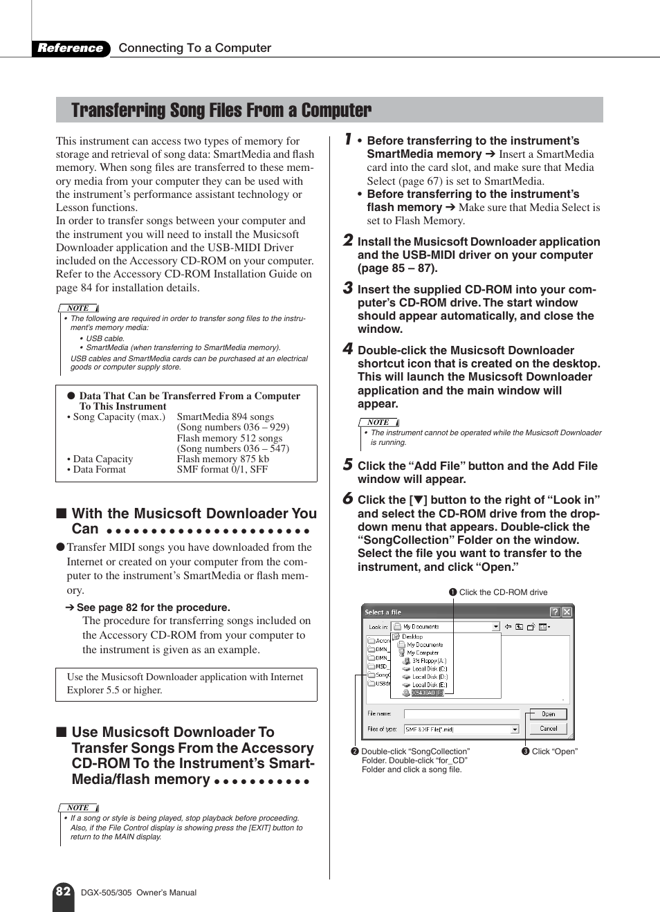 Transferring song files from a computer, With the musicsoft downloader you can | Yamaha DGX-305 User Manual | Page 82 / 112