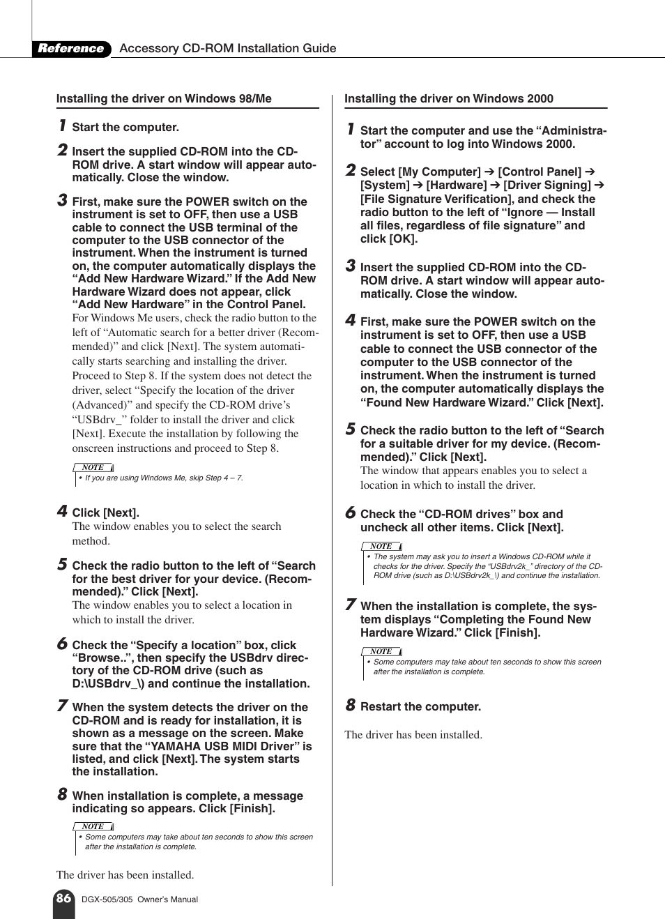 Yamaha DGX-305 User Manual | Page 86 / 112