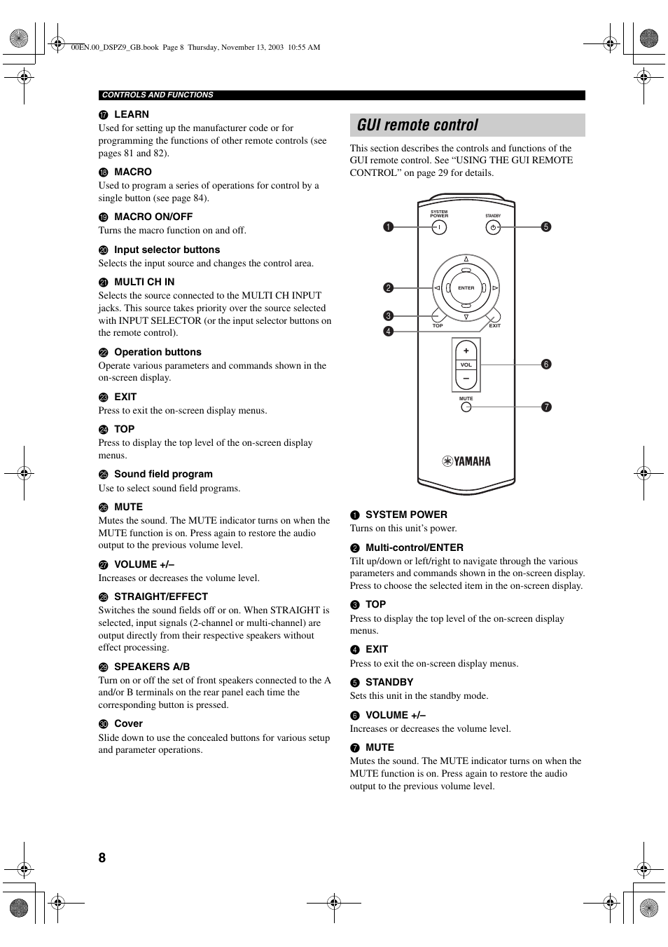 Gui remote control | Yamaha DSP-Z9 User Manual | Page 10 / 122
