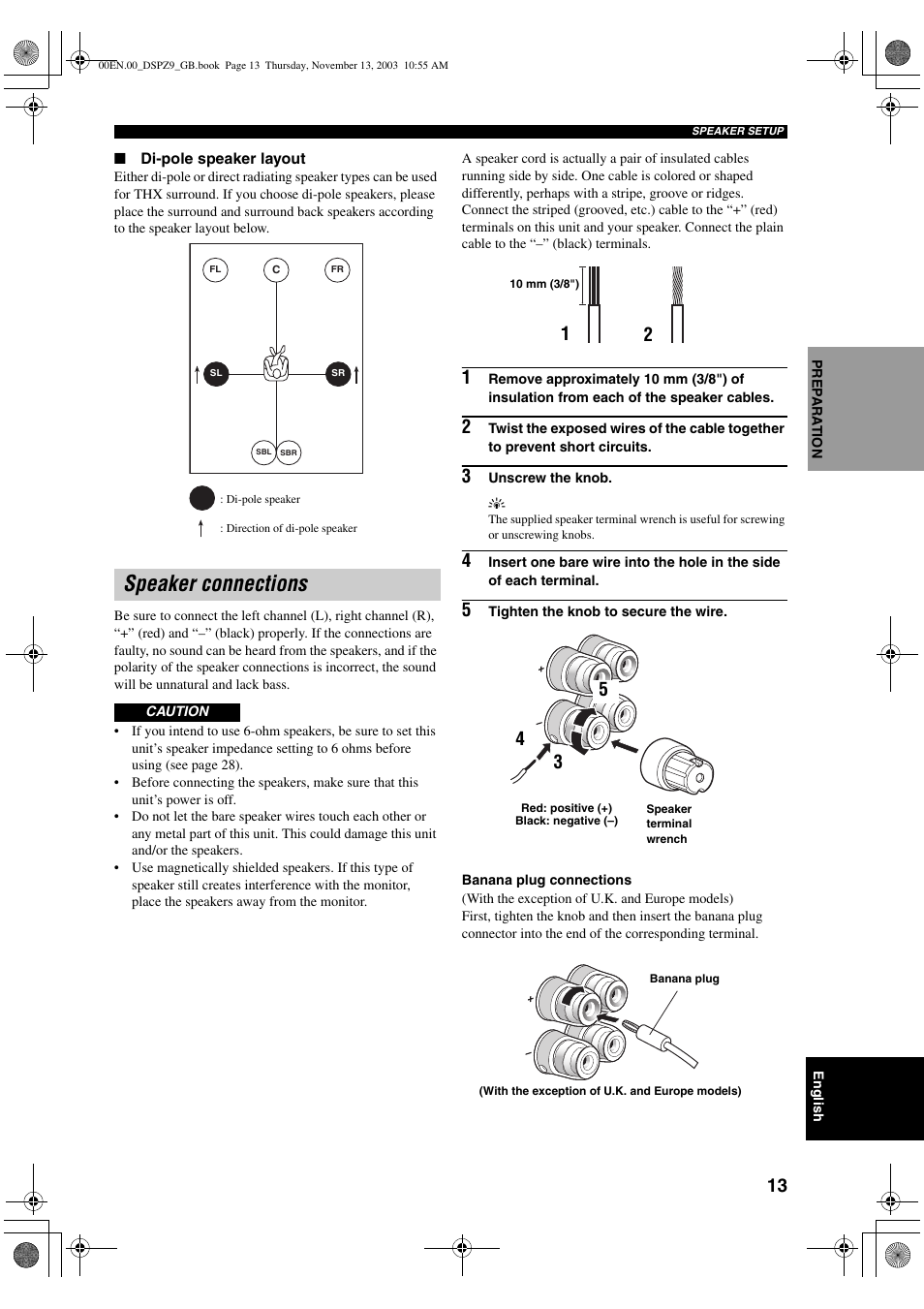 Speaker connections | Yamaha DSP-Z9 User Manual | Page 15 / 122