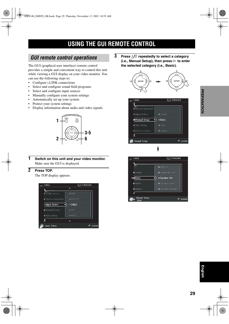 Using the gui remote control, Gui remote control operations | Yamaha DSP-Z9 User Manual | Page 31 / 122