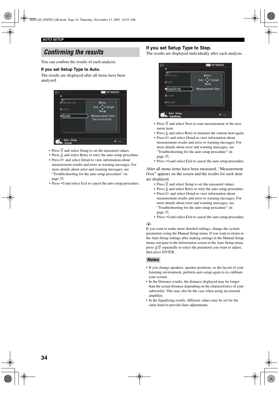 Confirming the results | Yamaha DSP-Z9 User Manual | Page 36 / 122